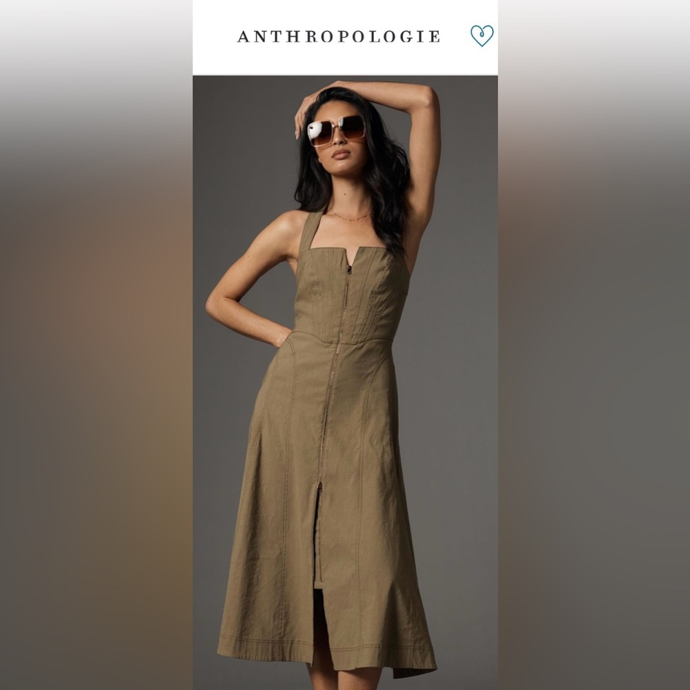 NWT - Anthropologie zip front corset green dress size Medium Petite